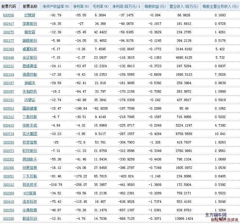 電子信息行業(yè)凈利潤表
